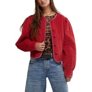 Free People Natalia Velvet Jacket Top Quilted Oversized Buttondown L New 285613